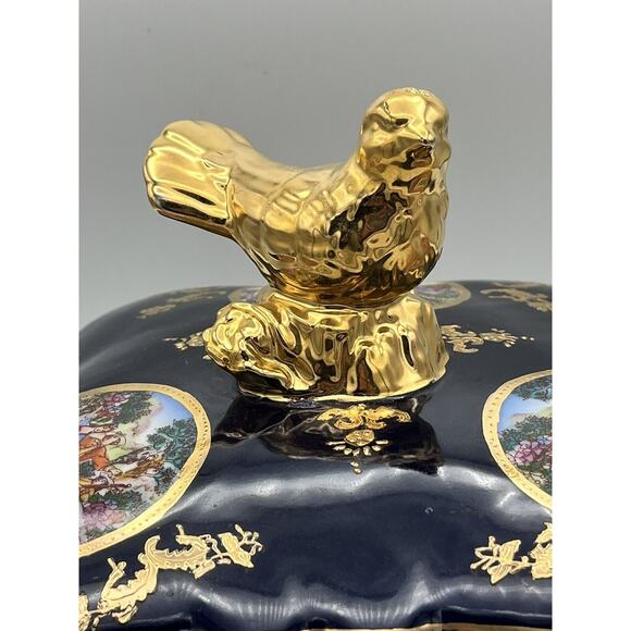 Sevres France Porcelain Hand Painted Vintage Lidded Art Bowl Gold Trim Bird Top - Picture 2 of 16